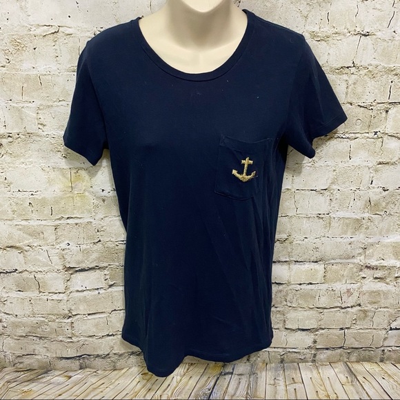 J Crew Navy Blue Nautical Anchor Pocket T Shirt - Picture 1 of 5